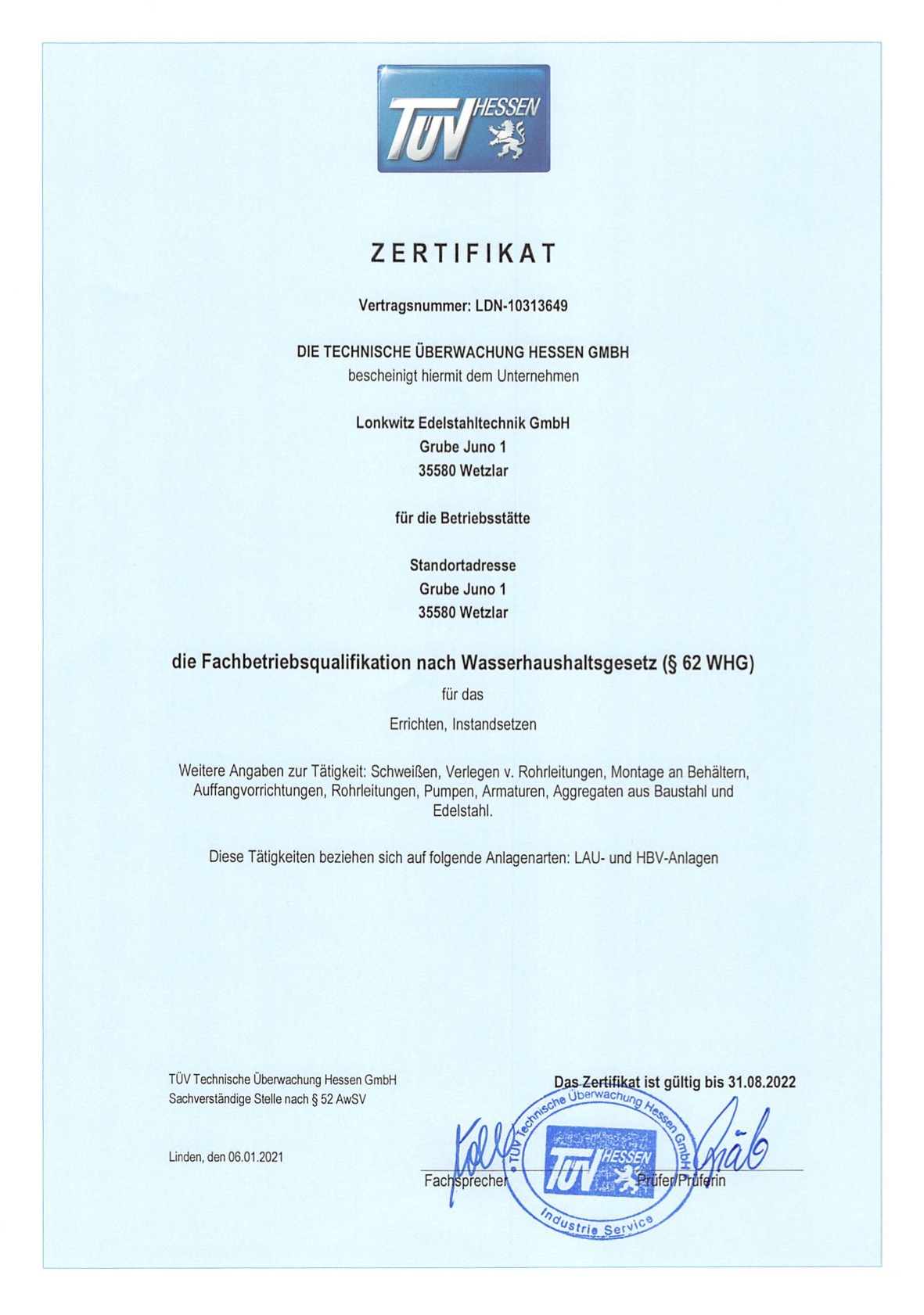 WHG-Zertifikat
